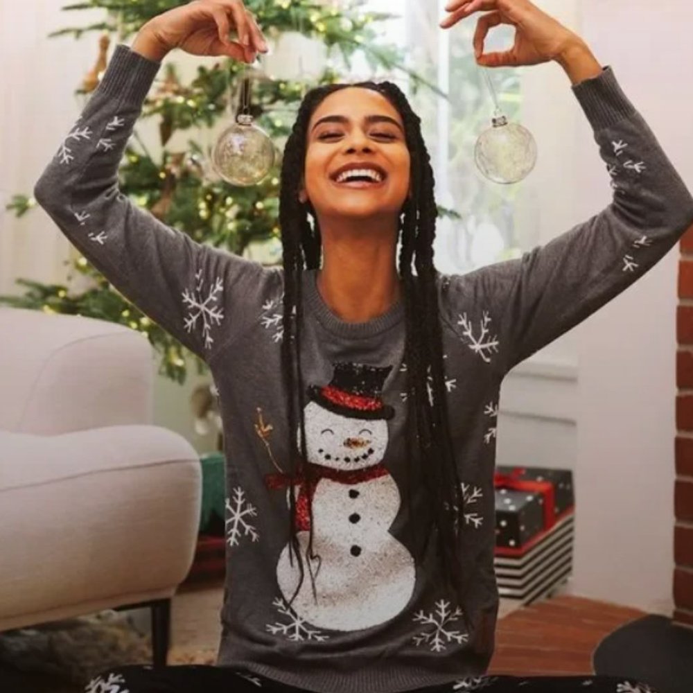 Tipsy Elves Sequin Snowman Sweater EUC Size M